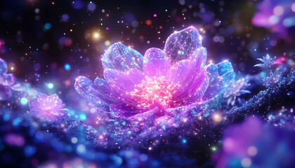 Fototapeta premium Glowing Flower, Night, Fantasy, Sparkle