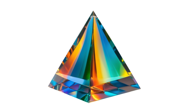 Optics physics,diamond light effects,Glass 3D prism with refracting,A mesmerizing glass pyramid