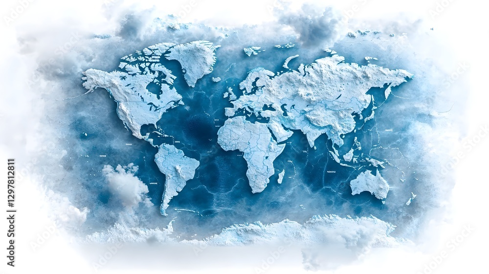 Poster infographic world map highlighting regions with highest and lowest water resource levels on an isola
