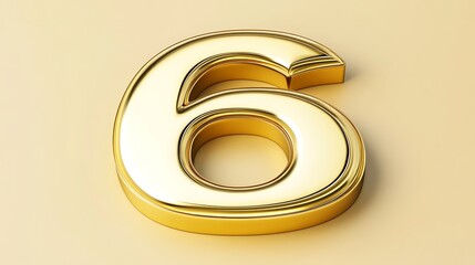 Golden number six, beige background