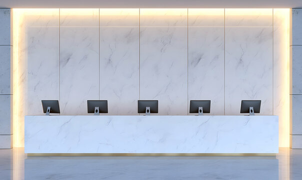 Modern Minimalist Reception Area with Elegant Marble Wall Design