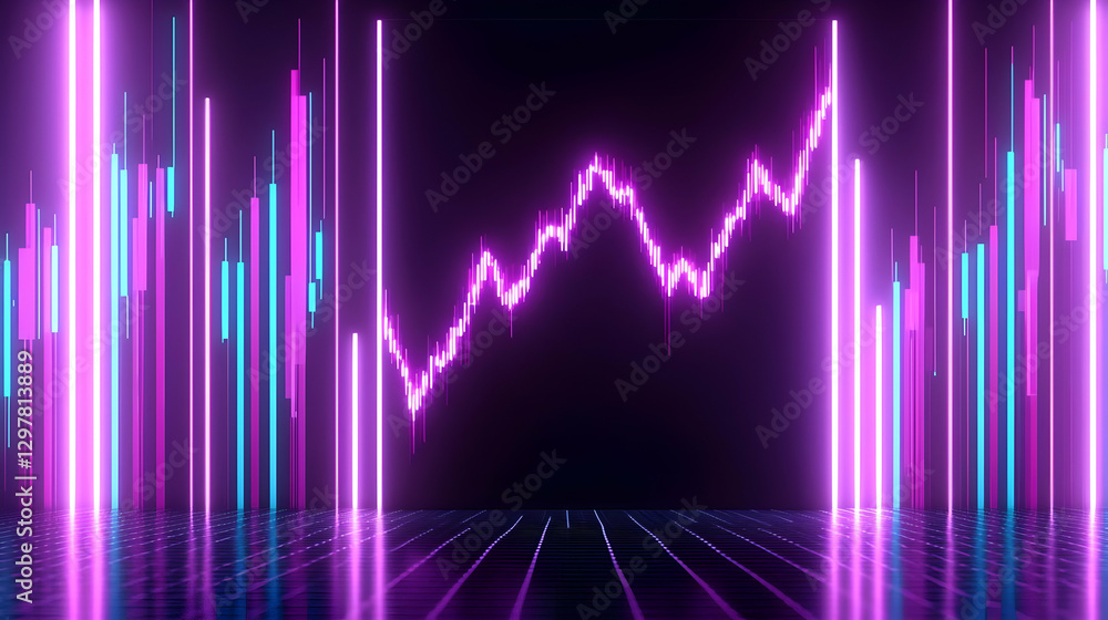 Poster abstract colorful graph with neon lights and dynamic energy background