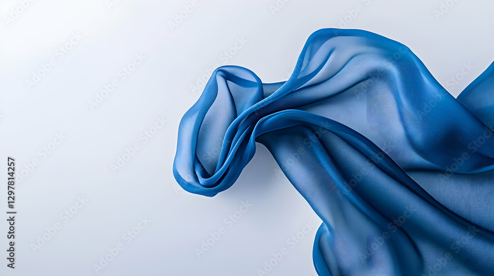 Poster abstract blue fabric wave with dynamic flow on white background studio render