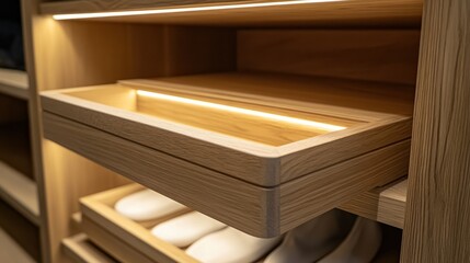 Modern Wooden Wardrobe Drawer with LED Lighting
