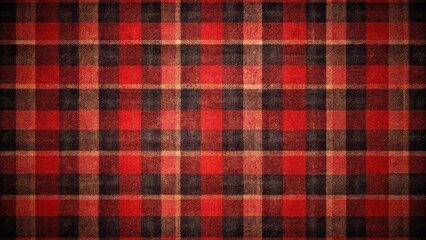 Rustic Red and Black Plaid Fabric Texture A Detailed Close-Up Shot Showing the Intricate Weave and Color Variations of a Traditional Checkered Pattern