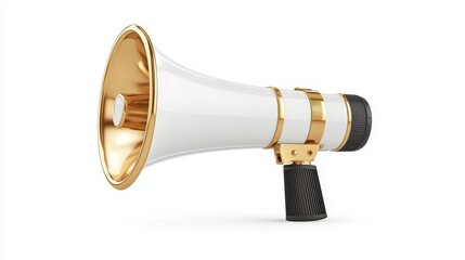 Vintage Megaphone with Gold Accents and Black Handle on a White Background for Marketing and Announcement Purposes