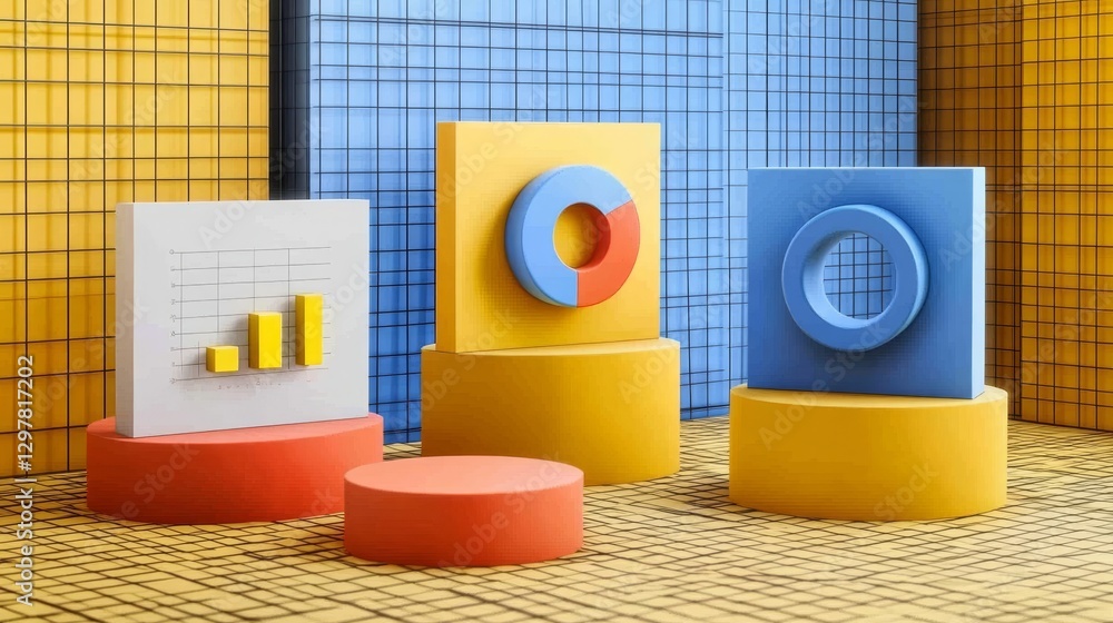 Poster vivid business data analytics still life geometric shapes for visualizing financial insights with mo