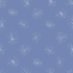 White hand drawn flowers with thin petals are creating a seamless floral pattern on a serene blue background, perfect for adding a touch of delicate beauty to any design