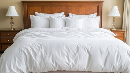 A chic hotel room with a minimalist design, soft neutral colors, a stylish bed, contemporary lighting, and streamlined furniture