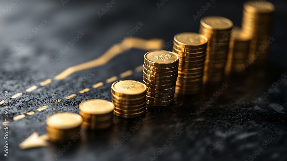 Poster golden bar chart symbolizing financial growth, a 3d rendering of a glowing golden bar chart with an 