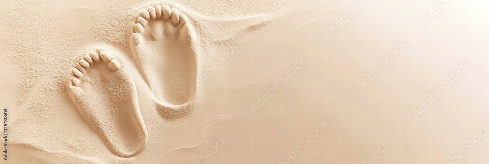 Aufkleber footprints in fine sand create a path reflecting a tranquil walk on a sunny beach during the afterno