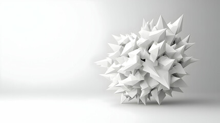 White Geometric Abstract Sphere on a Light Gray Background with Soft Lighting