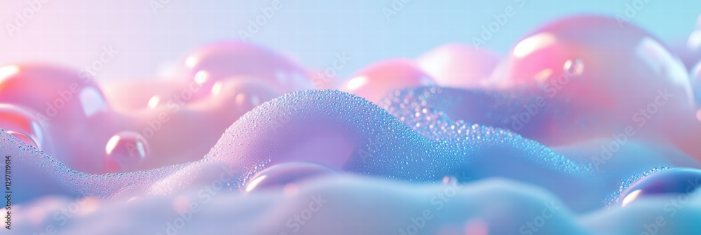 Poster colorful soap bubbles create a dreamy atmosphere with soft pastel tones and glistening textures in a