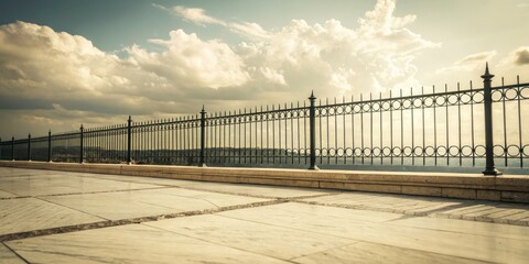 Naklejka premium Sepia Vintage Marble Fence Portrait Photography - Soft Clouds, Blurred Foreground, Splash Effect