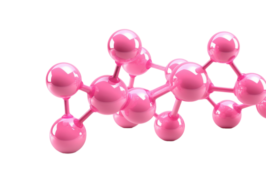 pink molecule structure 3d render on transparent background