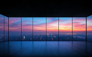 Fototapeta premium The sight from a skyscraper window at sunrise is awe-inspiring