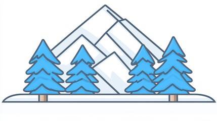 Obraz premium Stylized mountains scenery with evergreen trees and winter landscape in minimalist style vector background illustration