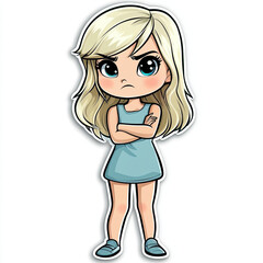 Chibi girl with blonde hair, pouting and arms crossed, looking determined