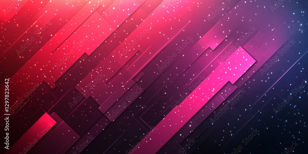 Poster abstract background features geometric shapes and glowing particles throughout