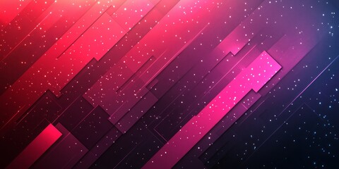 Abstract background features geometric shapes and glowing particles throughout