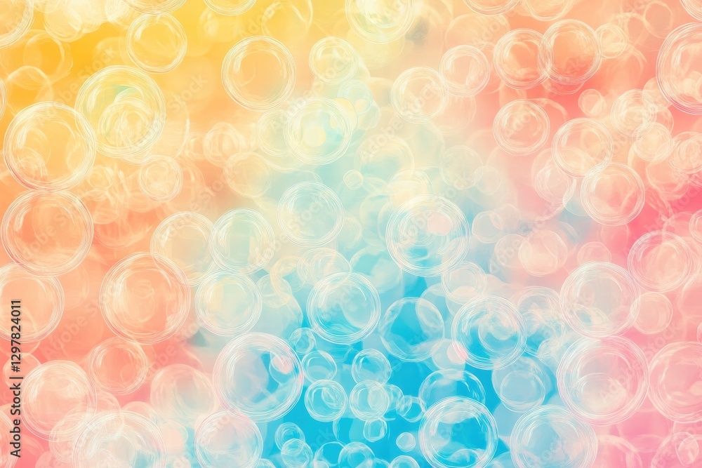 Poster colorful soap bubbles create a vibrant and cheerful pattern on a soft gradient background. generativ