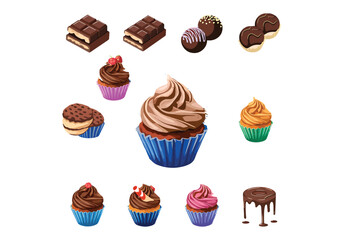 Chocolate Cupcake Vector Set: Sweet Treats Download Tasty Dessert Graphics for Your Designs