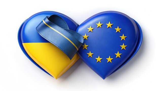 Ukrainian Heart, EU Flag Ribbons:  Food Photography, Europe Solidarity, Support Ukraine