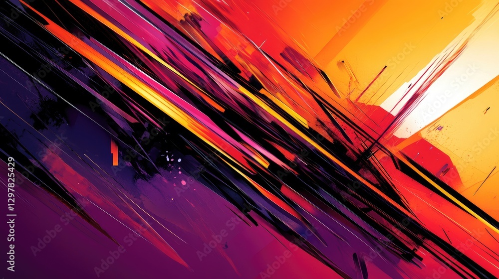 Poster a bold and energetic abstract background with sharp lines and contrasting colors, adding a sense of 