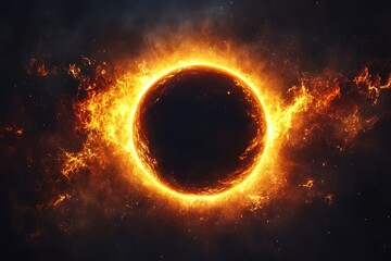 Naklejka premium Fiery Planet, Space, Burning, Cosmic, Inferno, Background, Fantasy, Art