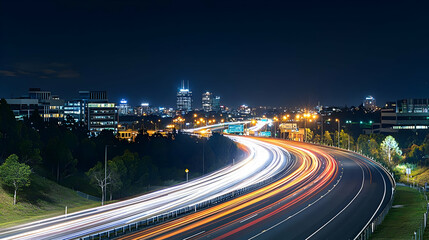 City Highway Nighttime Long Exposure Of Traffic Lights Streaking Across A Blurred Road Surface