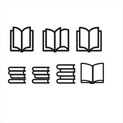 Book Icon Set Outline Style,Open Book and Stack Books Icons,Library and Reading Book Icons