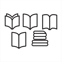 Book Icon Set Outline Style,Open Book and Stack Books Icons,Library and Reading Book Icons