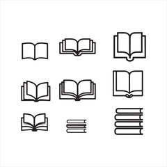 Book Icon Set Outline Style,Open Book and Stack Books Icons,Library and Reading Book Icons