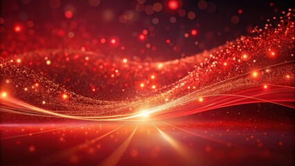 Red Glittering Particle Waves Abstract Background Featuring Dynamic Light Streaks and Shimmering Dust