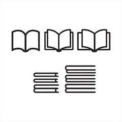 Book Icon Set Outline Style,Open Book and Stack Books Icons,Library and Reading Book Icons
