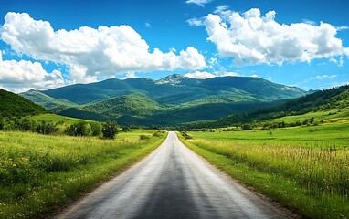 Naklejka premium a dirt road through a green field