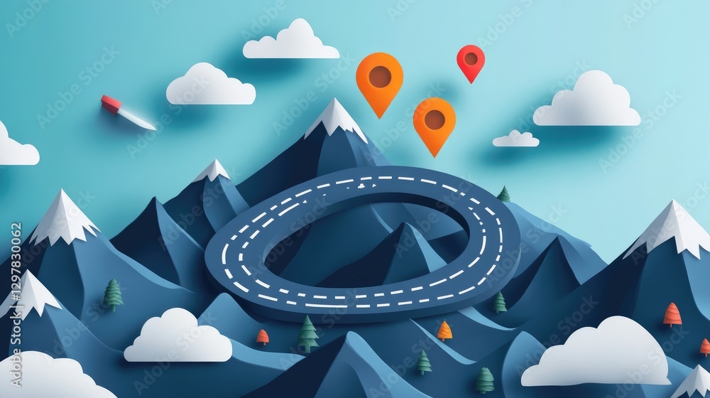 Poster a visual representation of a goal-setting journey with a path marked by milestones and checkpoints, 