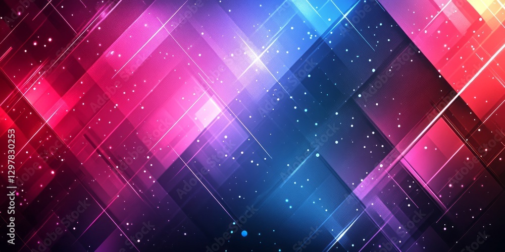 Poster abstract geometric background with glowing lines and small particles