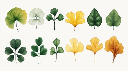 Discover a diverse collection of leaf designs, featuring oak, maple, chestnut, ginkgo, clover, and more.