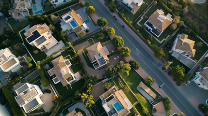Aerial view of a modern residential neighborhood