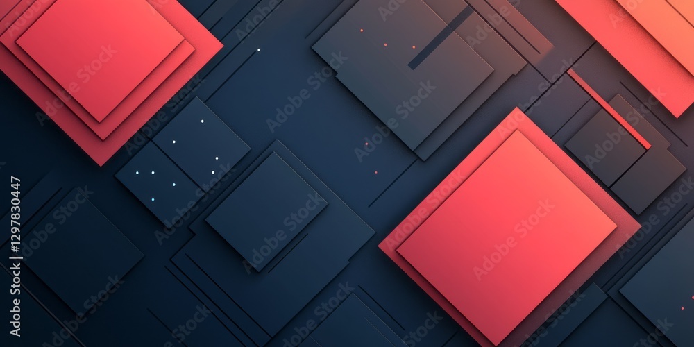 Poster abstract arrangement of overlapping squares in red and dark gray
