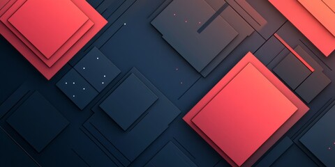 Abstract arrangement of overlapping squares in red and dark gray