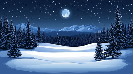 Pixelated winter night scene moonlit starry sky snowy landscape retro game aesthetics for nostalgic digital artwork and backgrounds design