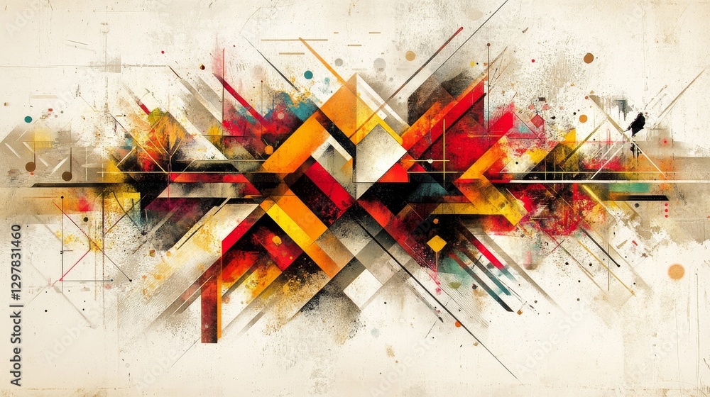 Poster dynamic geometric composition with vibrant hues blending artistic abstract expression showcasing cre