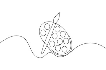 Paint palette art brush continuous one line drawing and minimalist style isolate outline vector icon