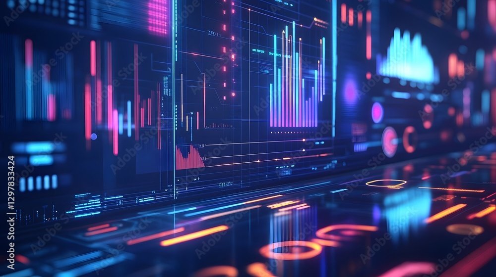 Poster digital data visualization: immerse yourself in a stunning visual symphony of data streams, financia