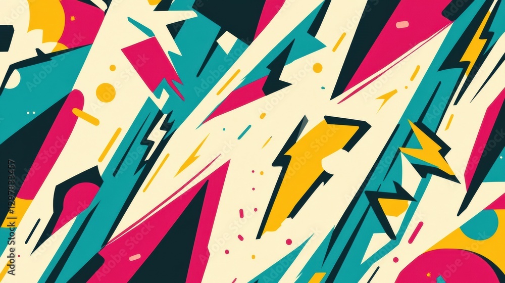 Aufkleber Vibrant abstract design with dynamic shapes and bold colors showcasing energy and movement. Generative AI