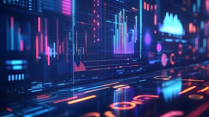 Digital Data Visualization: Immerse yourself in a stunning visual symphony of data streams, financial charts, and technological innovation, radiating futuristic charm.