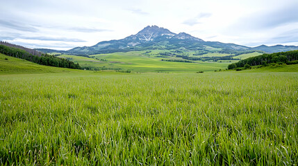Fototapeta premium Mountain view, green field, summer landscape, scenic vista
