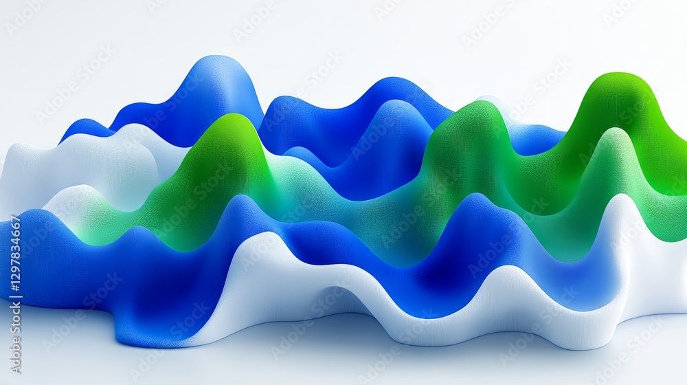 Poster abstract data landscape undulating forms with pixelated gradients in blue green and white for innova